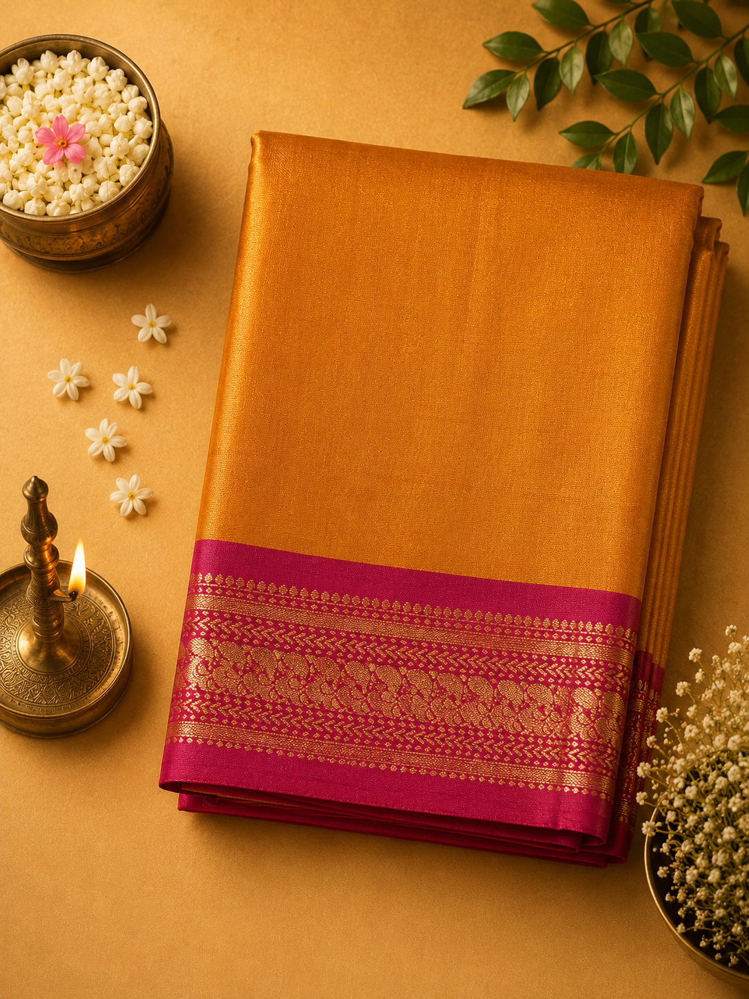 Mustard Gold Kalyani Plain Art Silk Saree