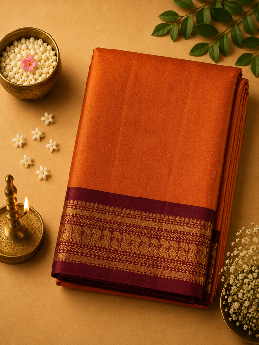 Rust Orange Kalyani Plain Art Silk Saree