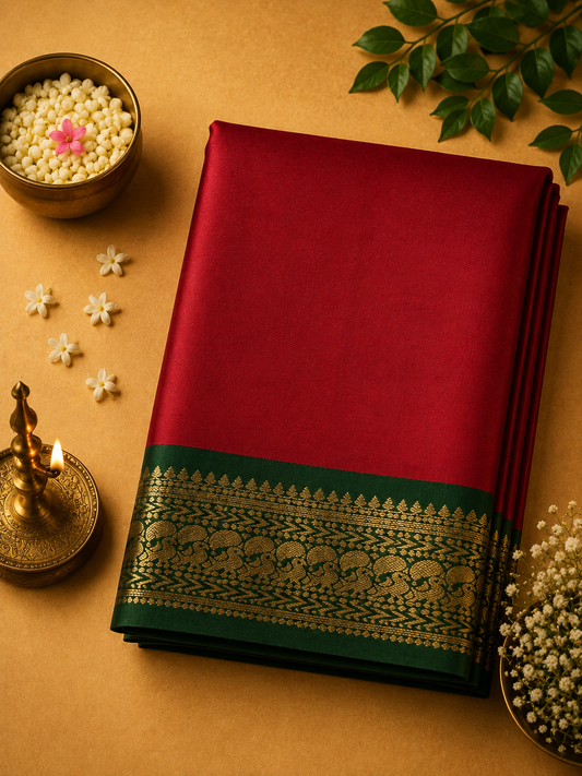 Coral Red Kalyani Plain Art Silk Saree