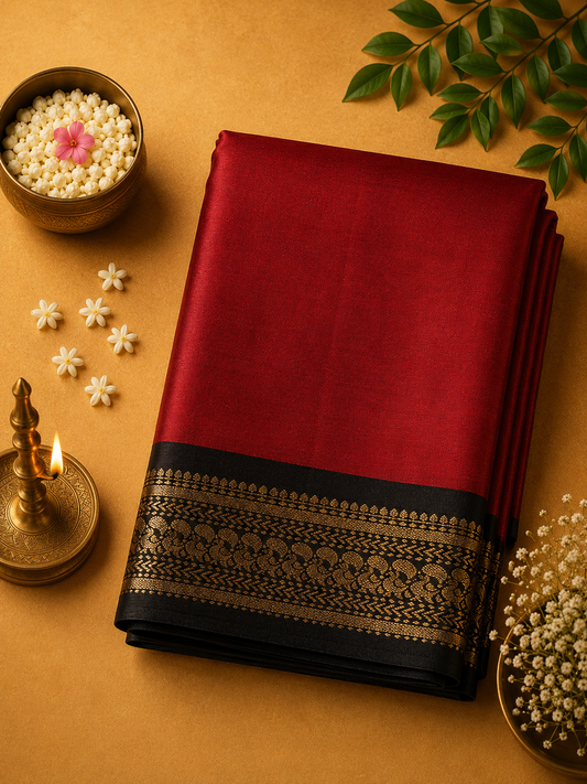 Brick Red Kalyani Plain Art Silk Saree