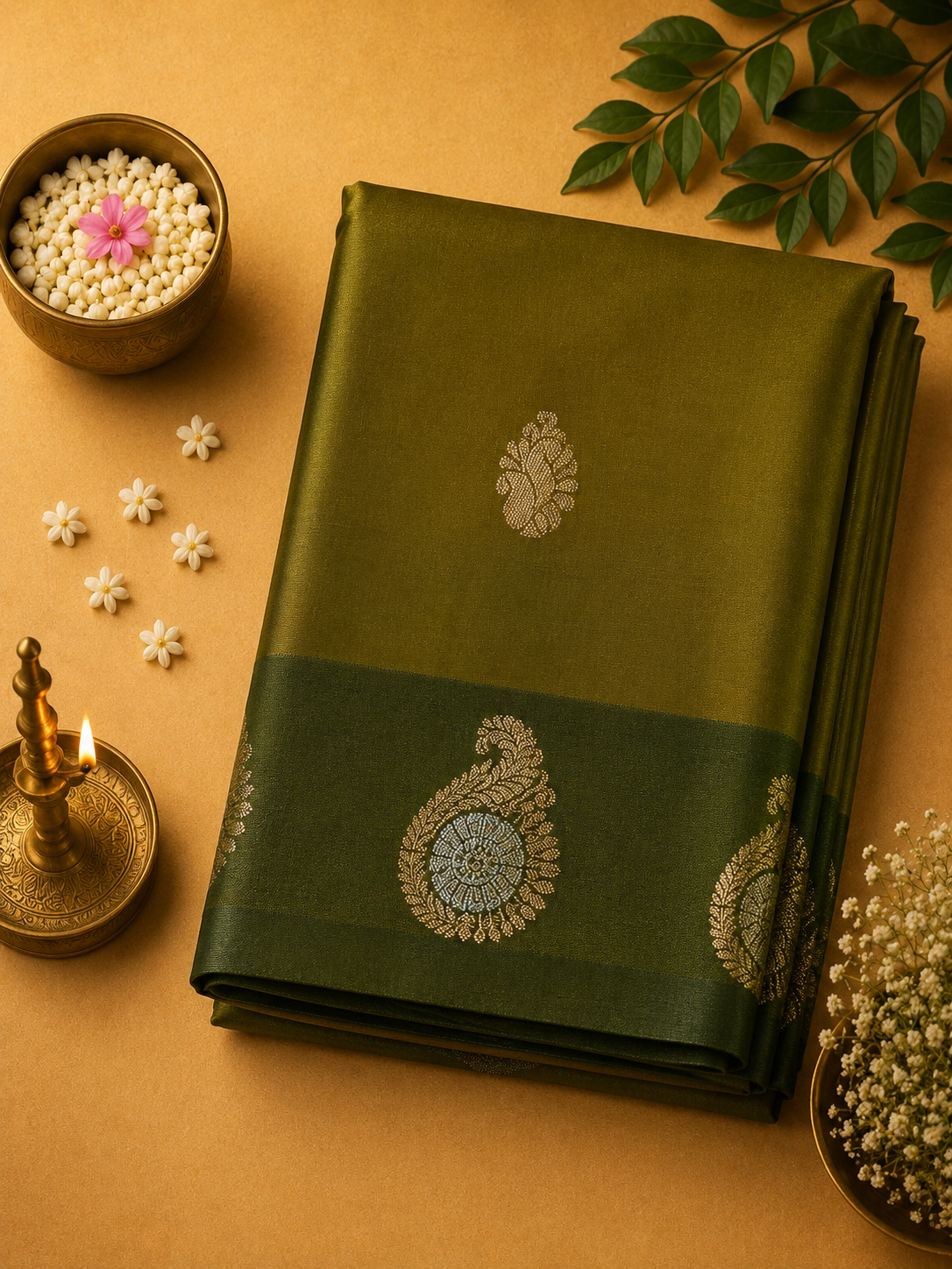 Olive Green Shakil Purva Silk Saree