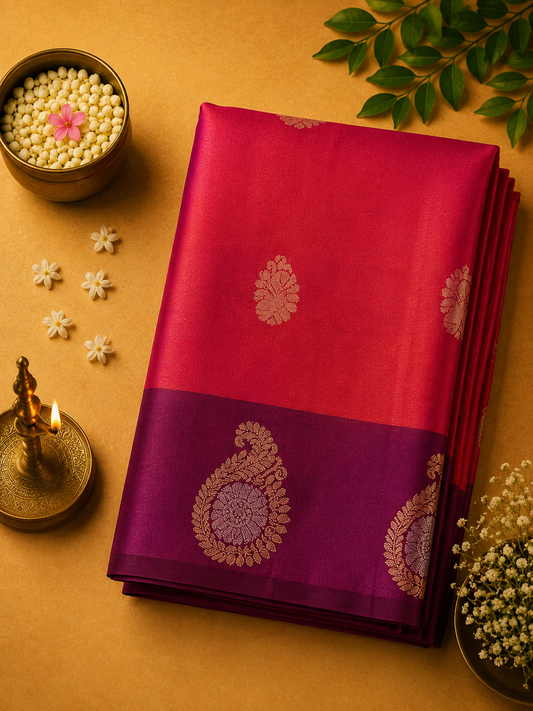 Coral Pink Shakil Purva Silk Saree