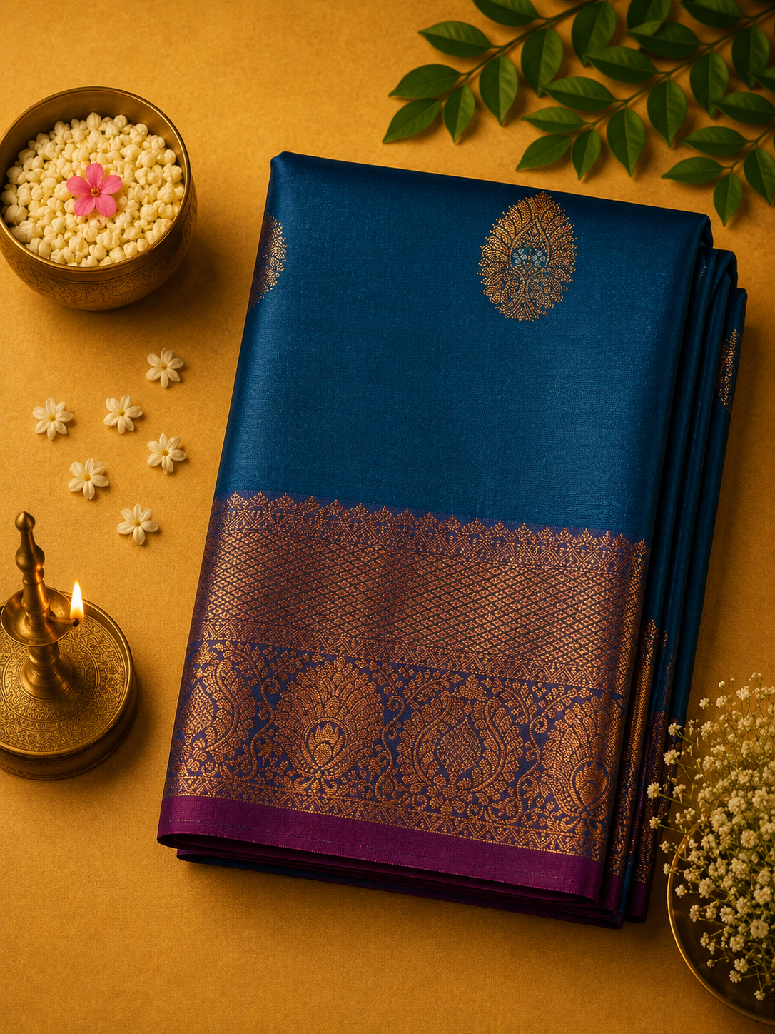 Teal Blue Kashmiri Silk Saree