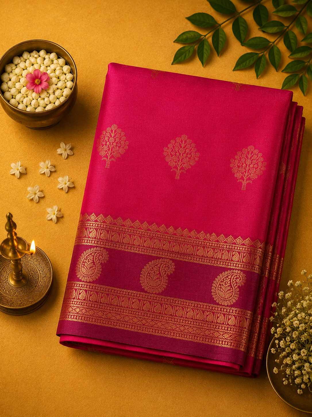 Rani Pink Purva Silk Saree with Mango Border