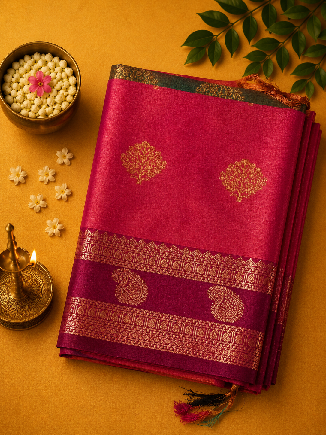Rose Pink Purva Silk Saree with Mango Border