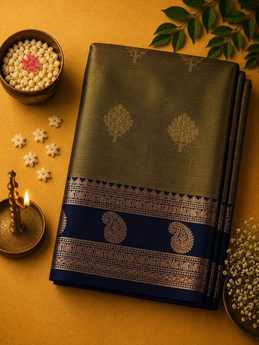 Sage Green Purva Silk Saree with Mango Border