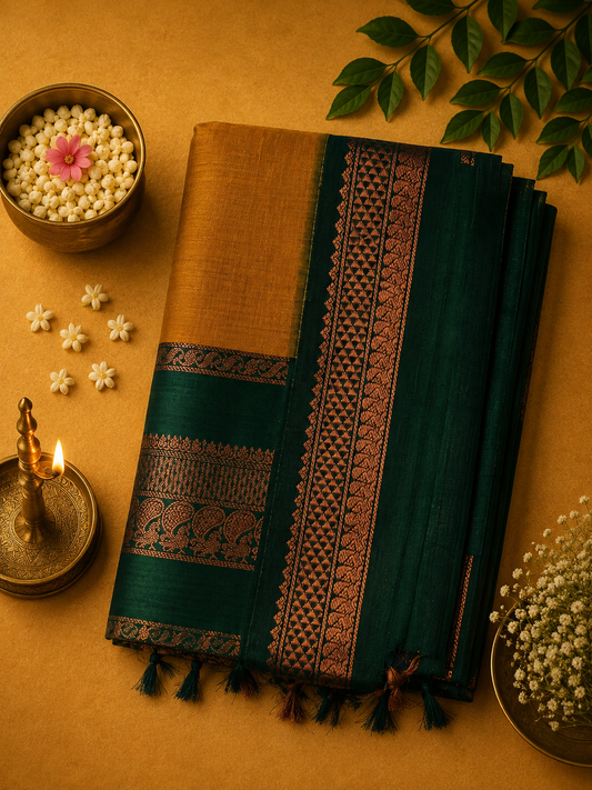 Mustard Yellow Gadwal Plain Saree and Rich Pallu