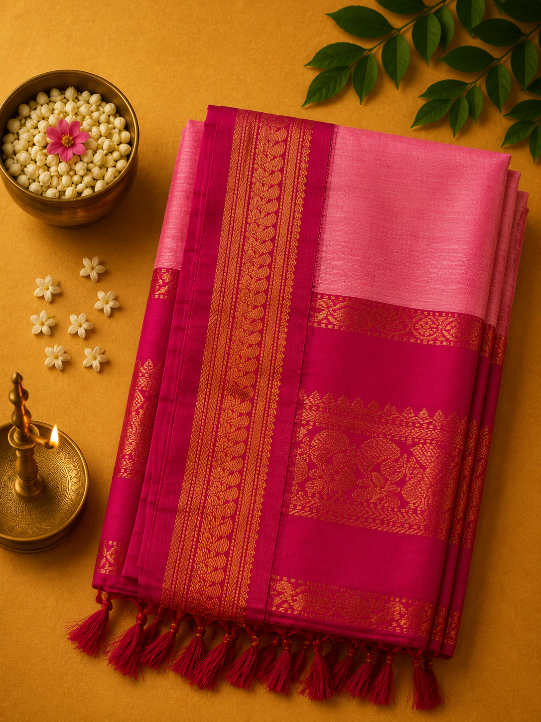 Rose Pink Gadwal Plain Saree and Rich Pallu