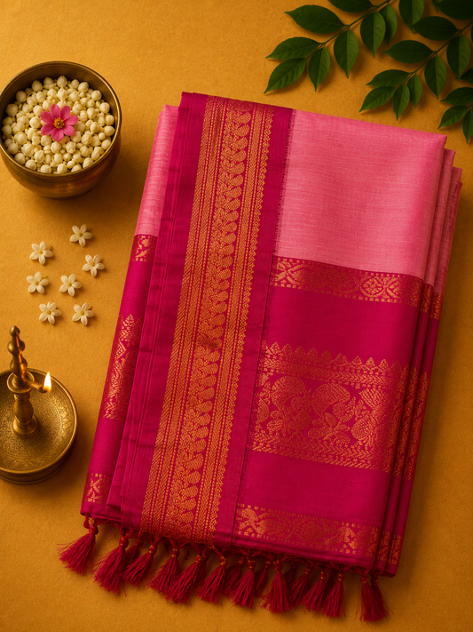 Rose Pink Gadwal Plain Saree and Rich Pallu
