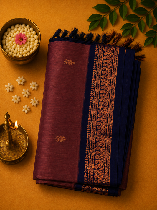 Mauve Purple Gadwal Saree with Butta Design and Rich Pallu