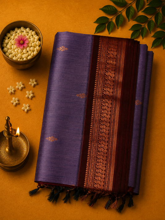 Lavender Gadwal Saree with Butta Design and Rich Pallu