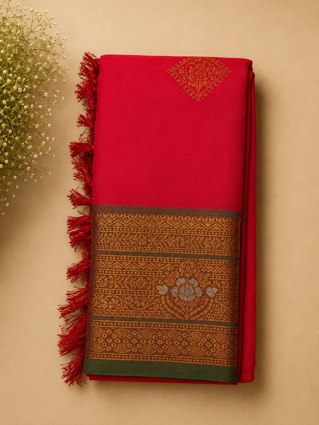Bright Pink Soft Pattu Silk Saree with Floral Zari Border & Blouse