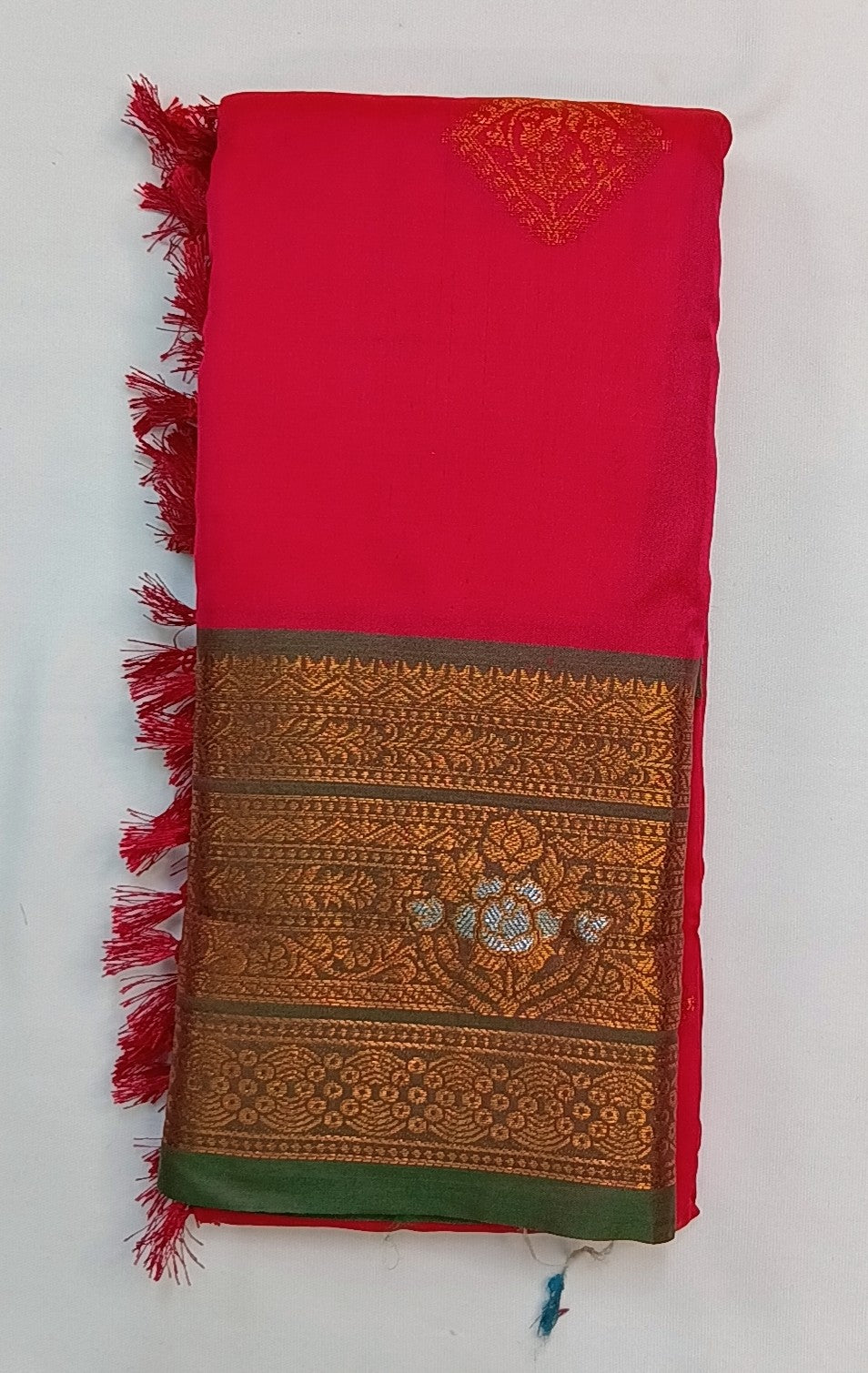 Bright Pink Soft Pattu Silk Saree with Floral Zari Border & Blouse