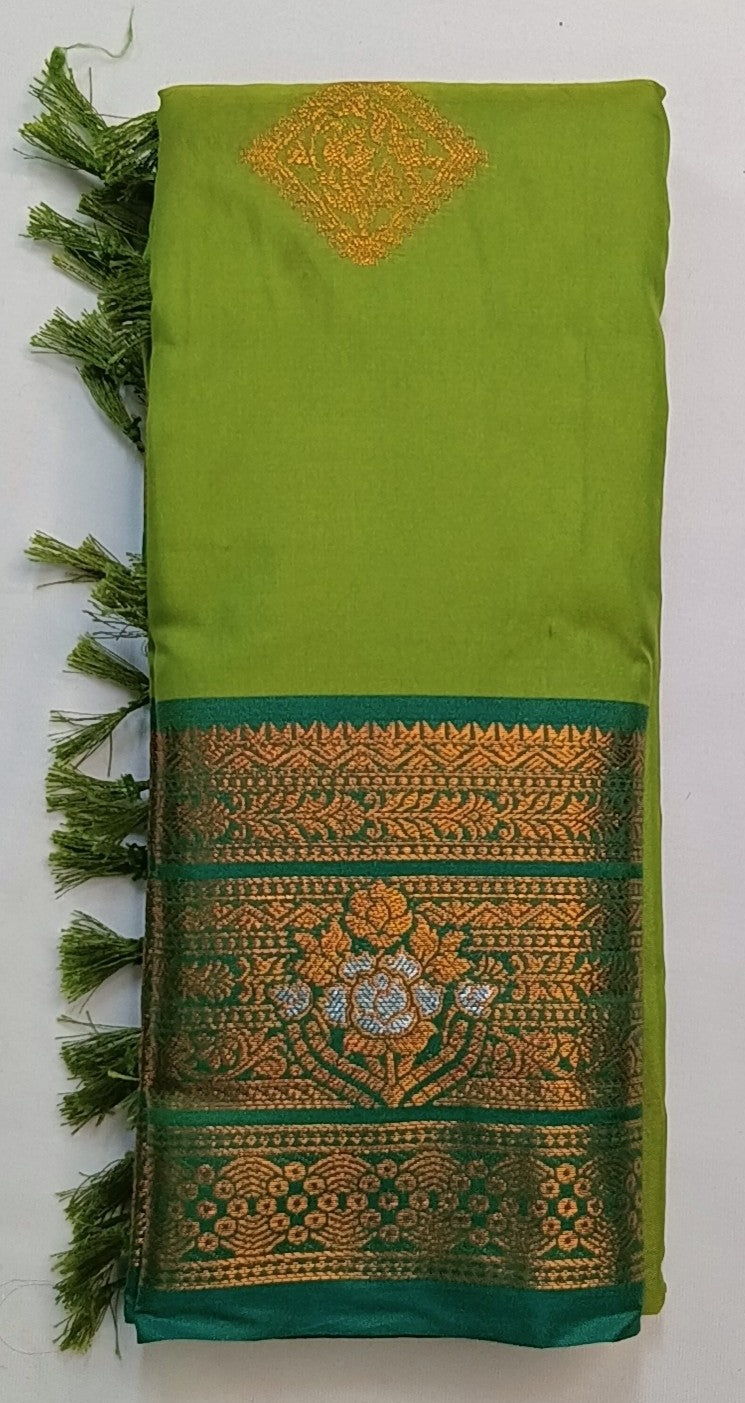 Mint Green Soft Pattu Silk Saree with Floral Zari Border & Blouse