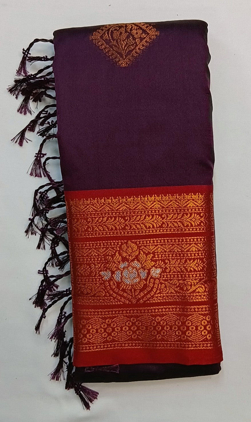 Elegant Purple Soft Pattu Silk Saree with Floral Zari Border & Blouse