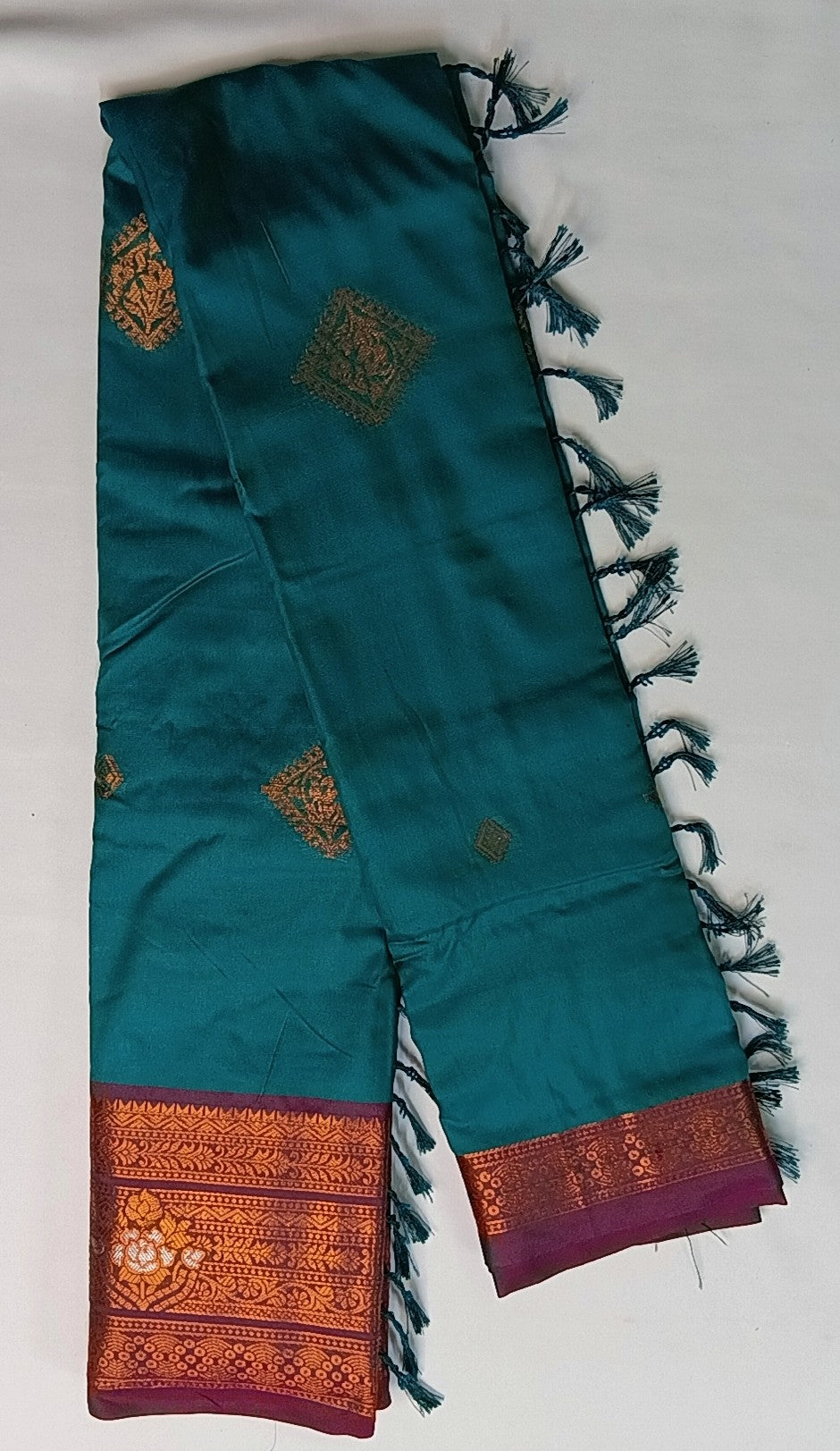Teal Blue Soft Pattu Silk Saree with Floral Zari Border & Blouse