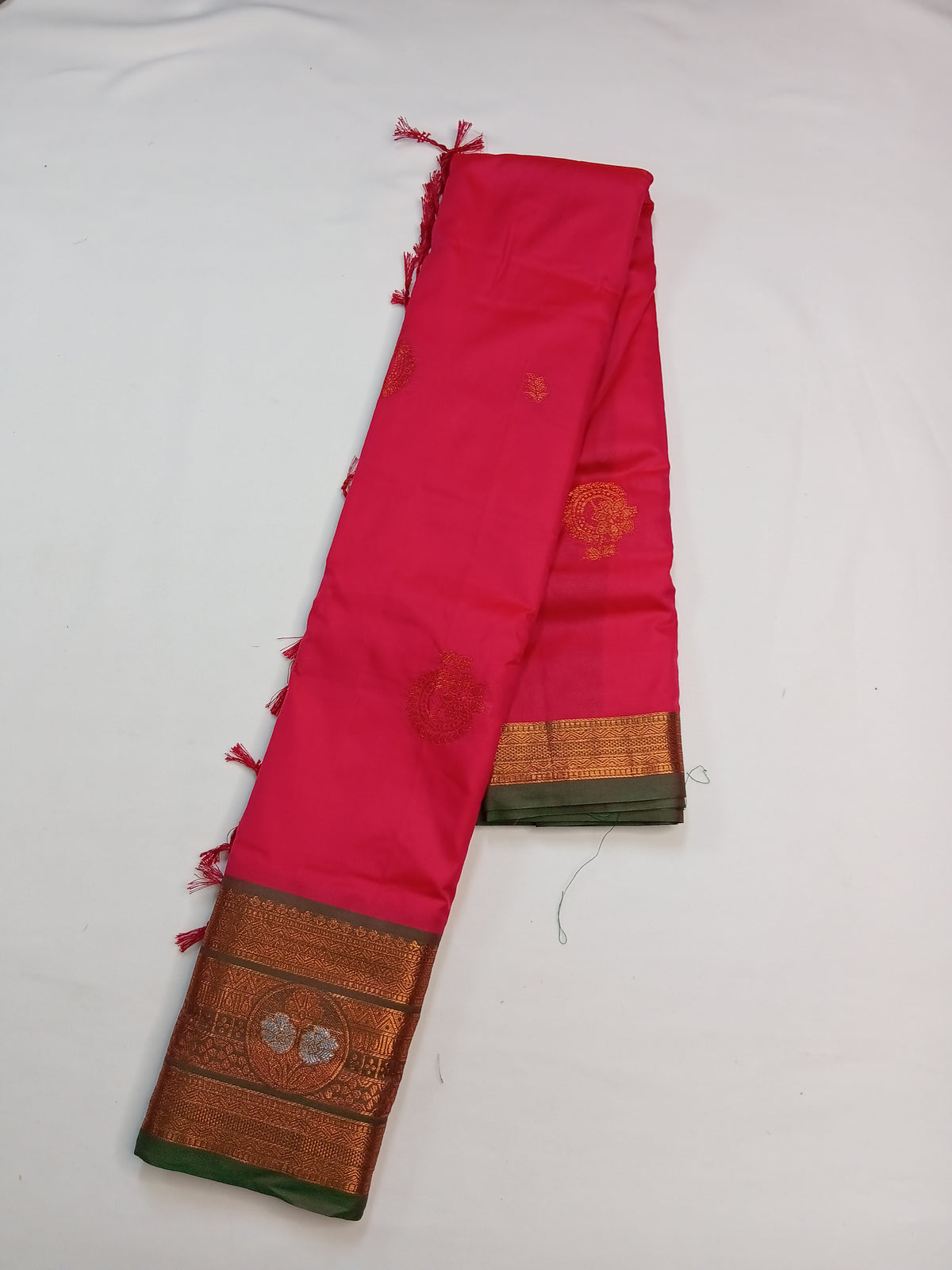 Rani Pink Gayatri Silk Saree with Floral Zari Border & Blouse