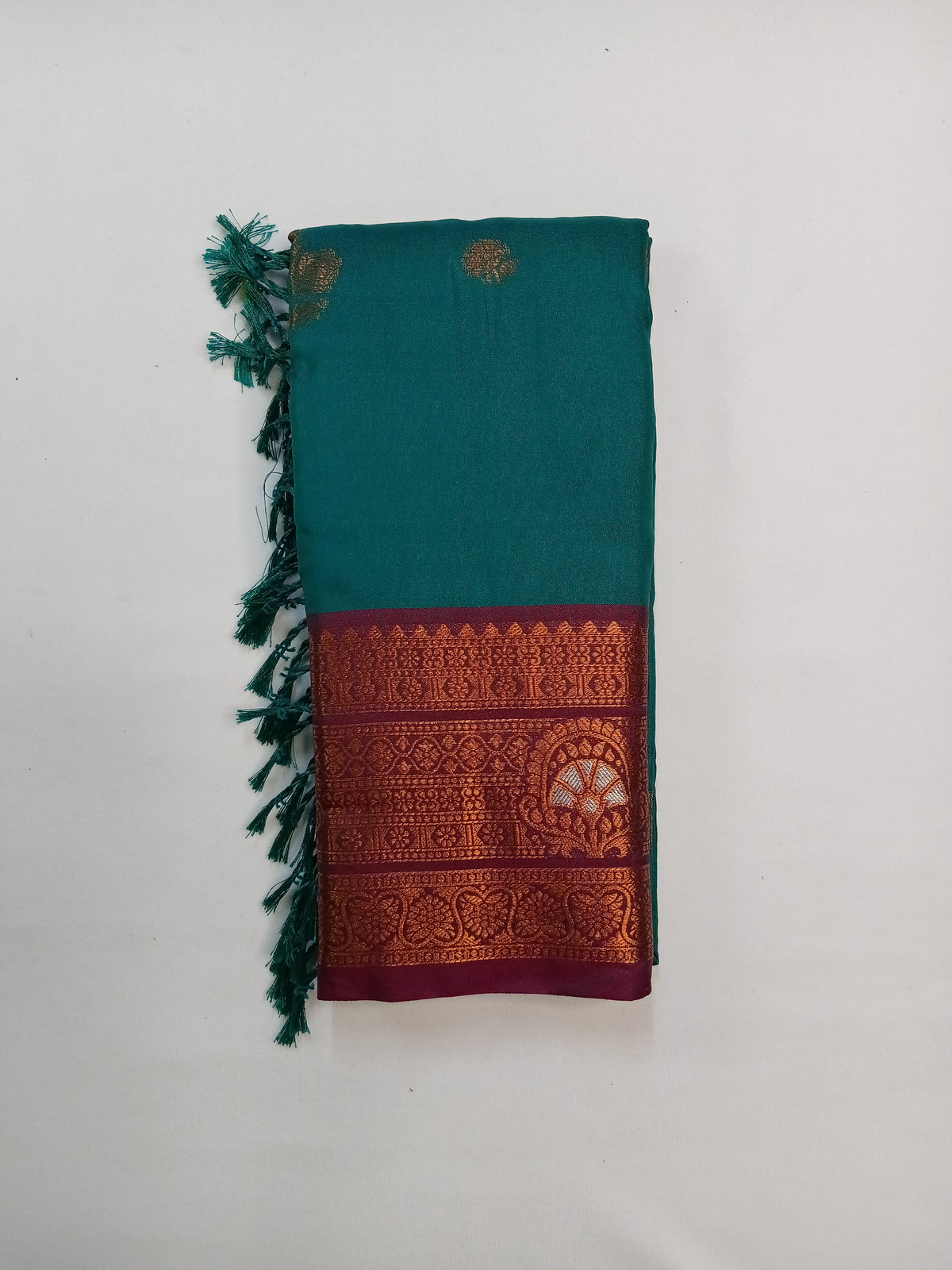 Teal Blue Gayatri Silk Saree with Traditional Zari Border & Blouse