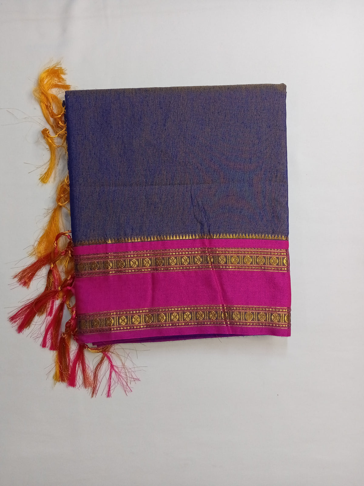 Slate Purple Ilkal Cotton Narayani Saree with Contrast Border & Blouse