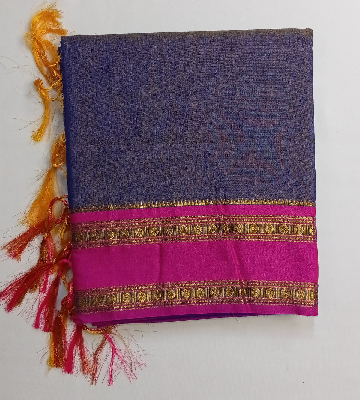 Teal Blue Narayani Cotton Saree with Red Silk Jari Border