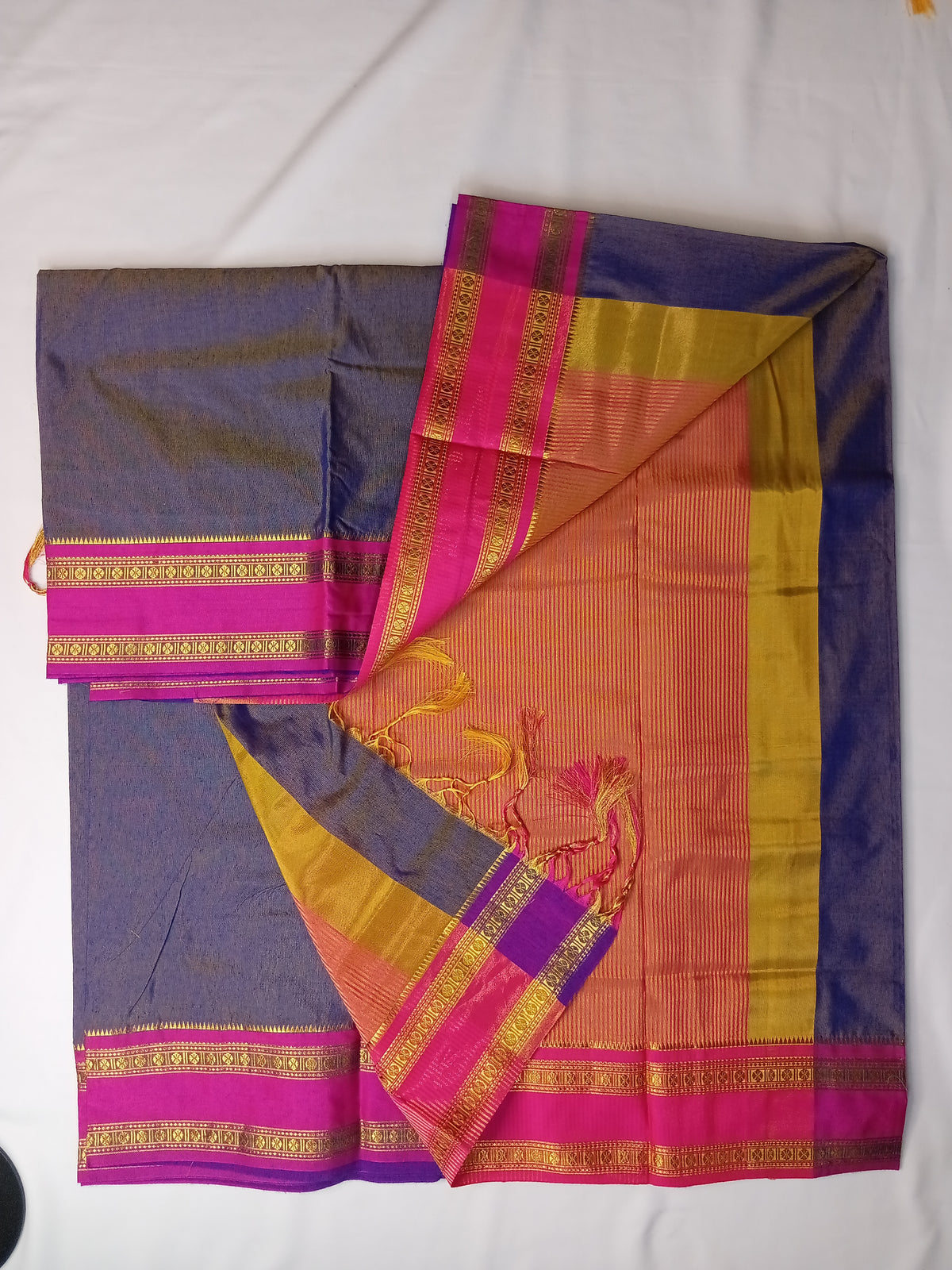 Slate Purple Ilkal Cotton Narayani Saree with Contrast Border & Blouse