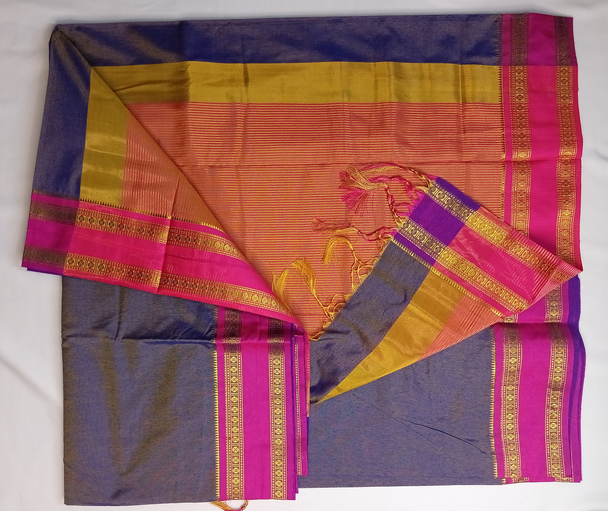 Teal Blue Narayani Cotton Saree with Red Silk Jari Border