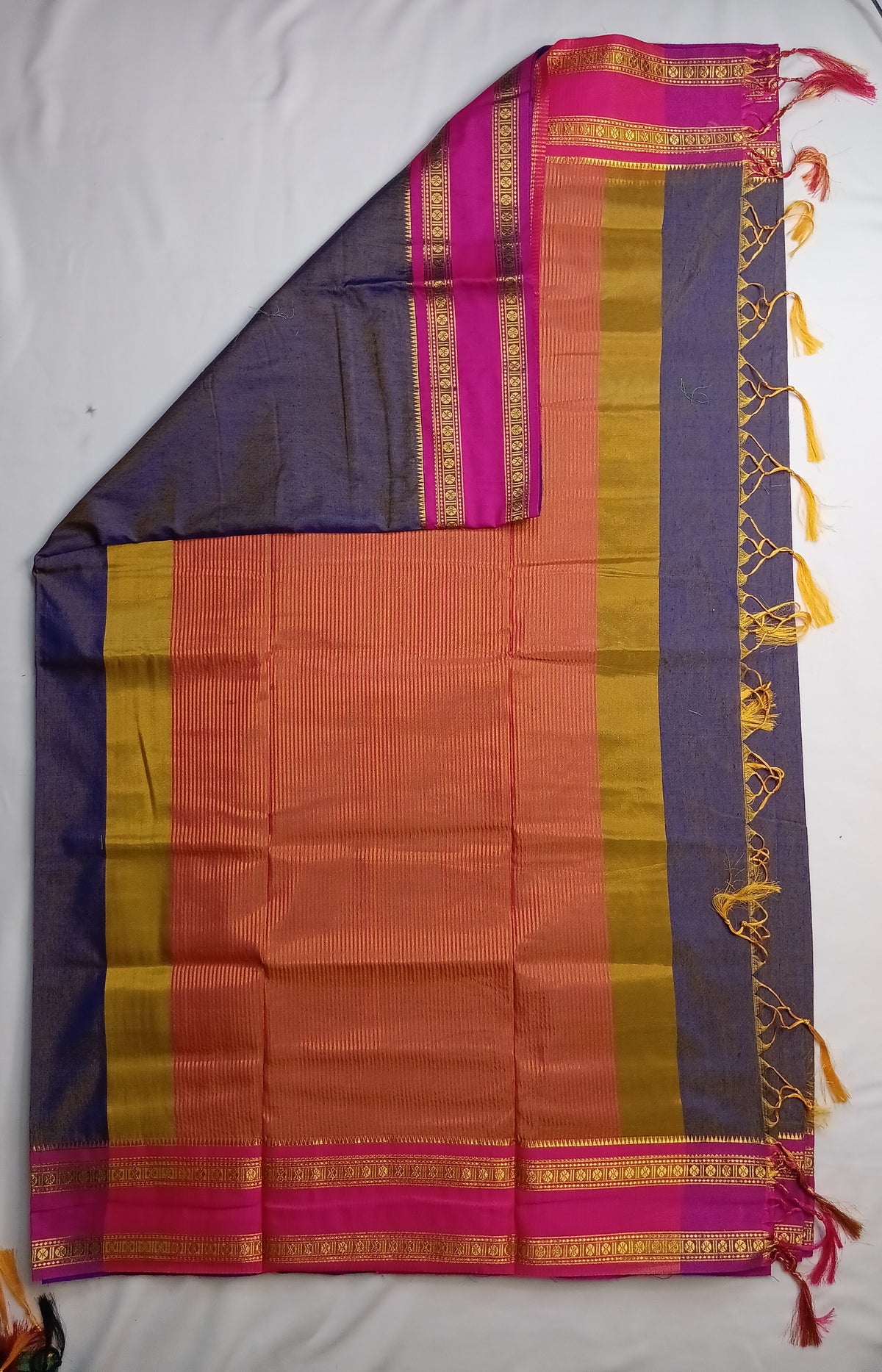 Slate Purple Ilkal Cotton Narayani Saree with Contrast Border & Blouse