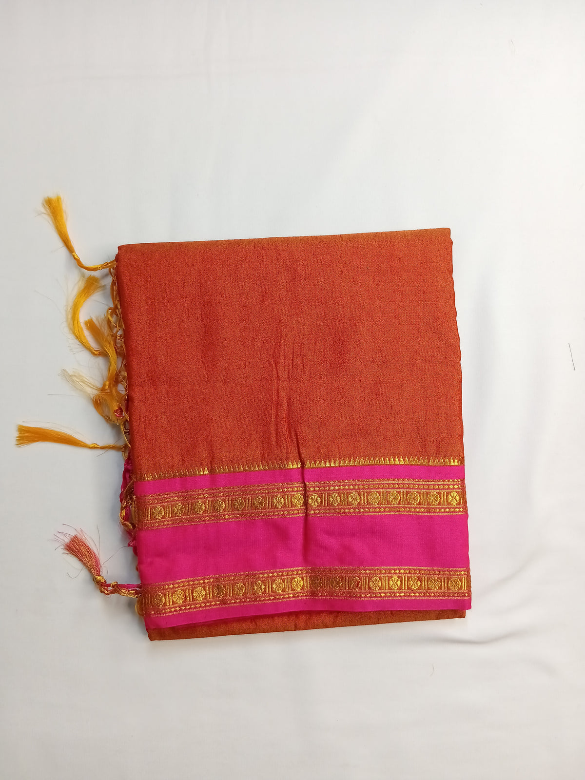 Rust Orange Ilkal Cotton Narayani Saree with Contrast Border & Blouse