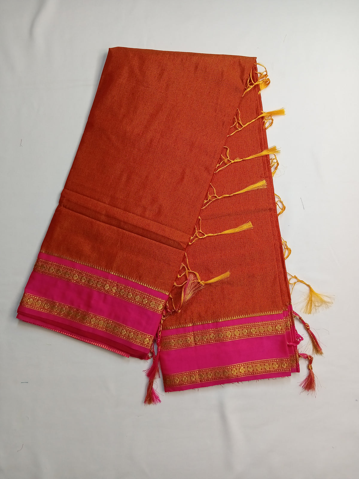 Rust Orange Ilkal Cotton Narayani Saree with Contrast Border & Blouse