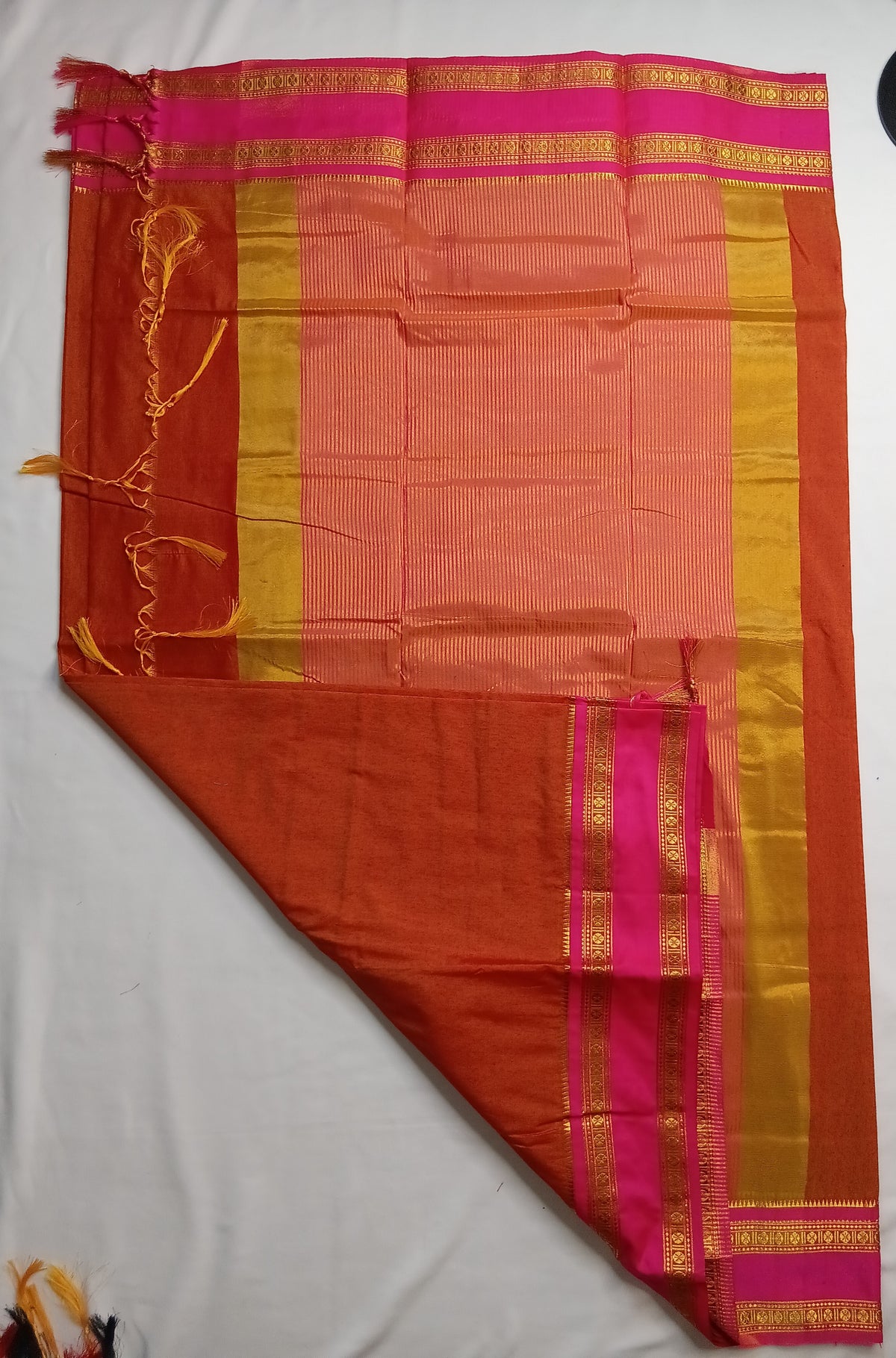 Rust Orange Ilkal Cotton Narayani Saree with Contrast Border & Blouse