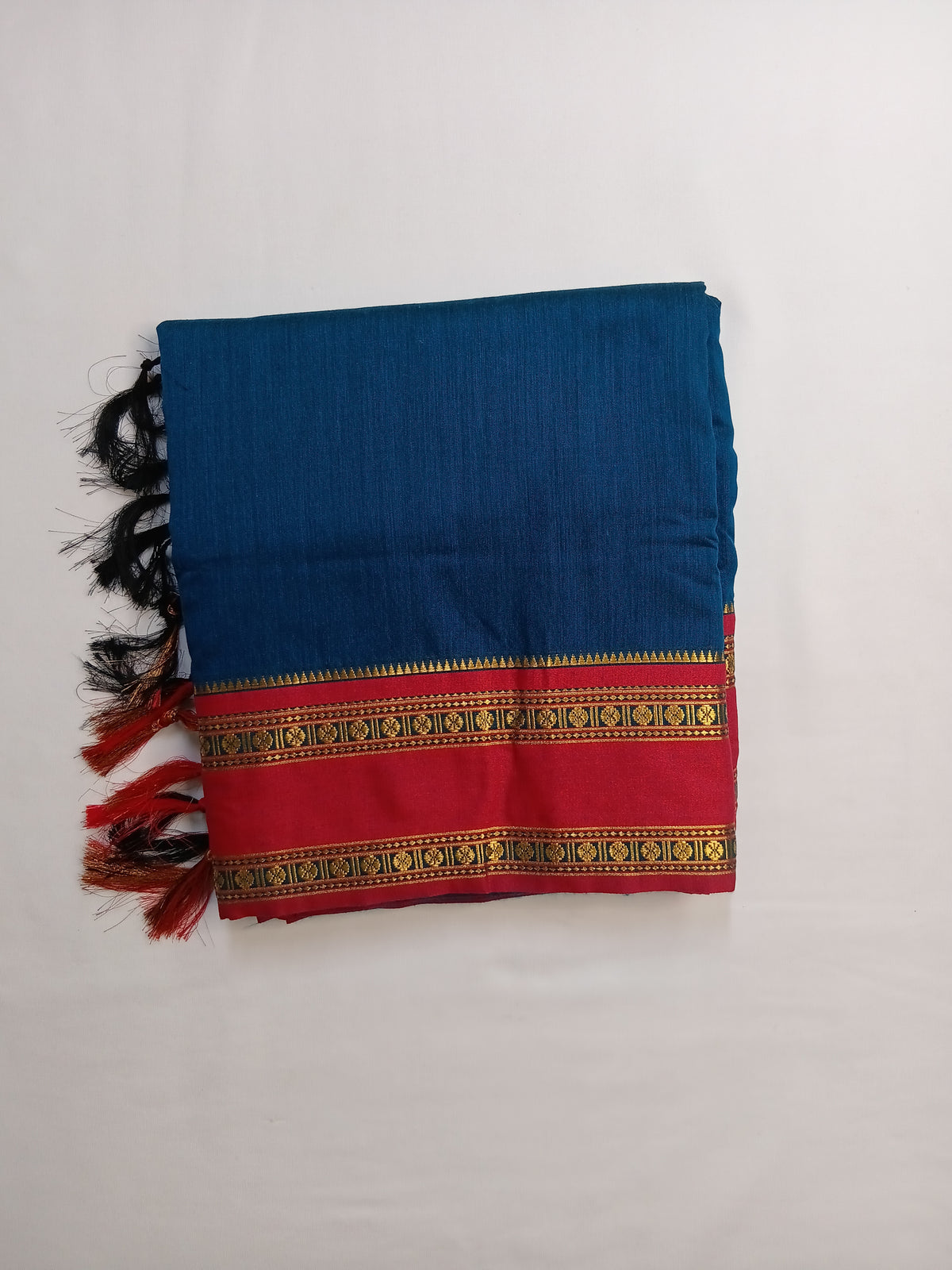 Teal Blue Ilkal Cotton Narayani Saree with Contrast Border & Blouse