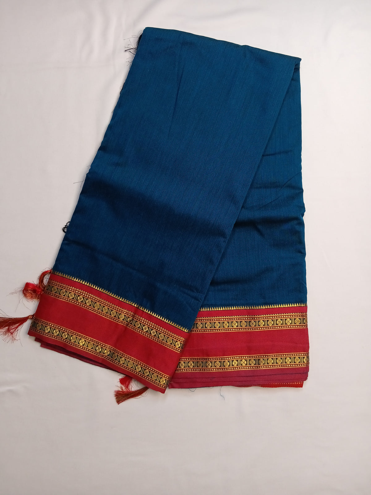 Teal Blue Ilkal Cotton Narayani Saree with Contrast Border & Blouse
