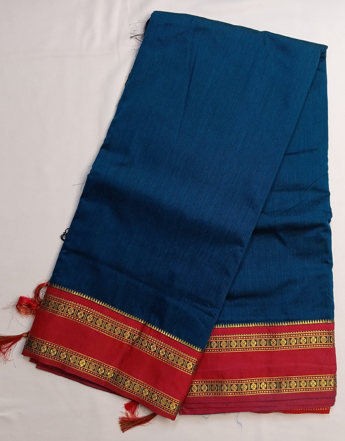 Navy Blue Narayani Cotton Saree with Pink Silk Jari Border