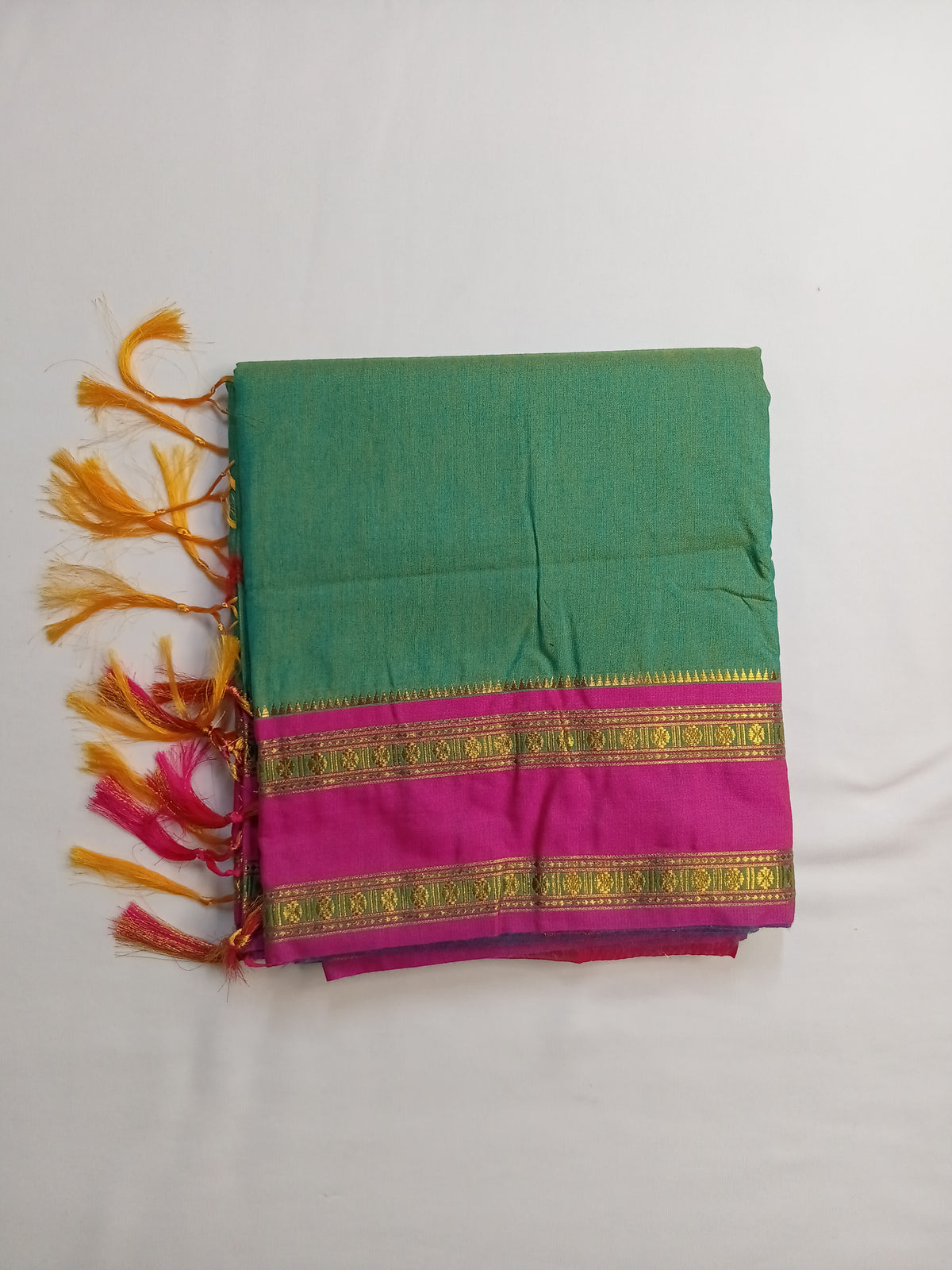 Mint Green Ilkal Cotton Narayani Saree with Contrast Border & Blouse