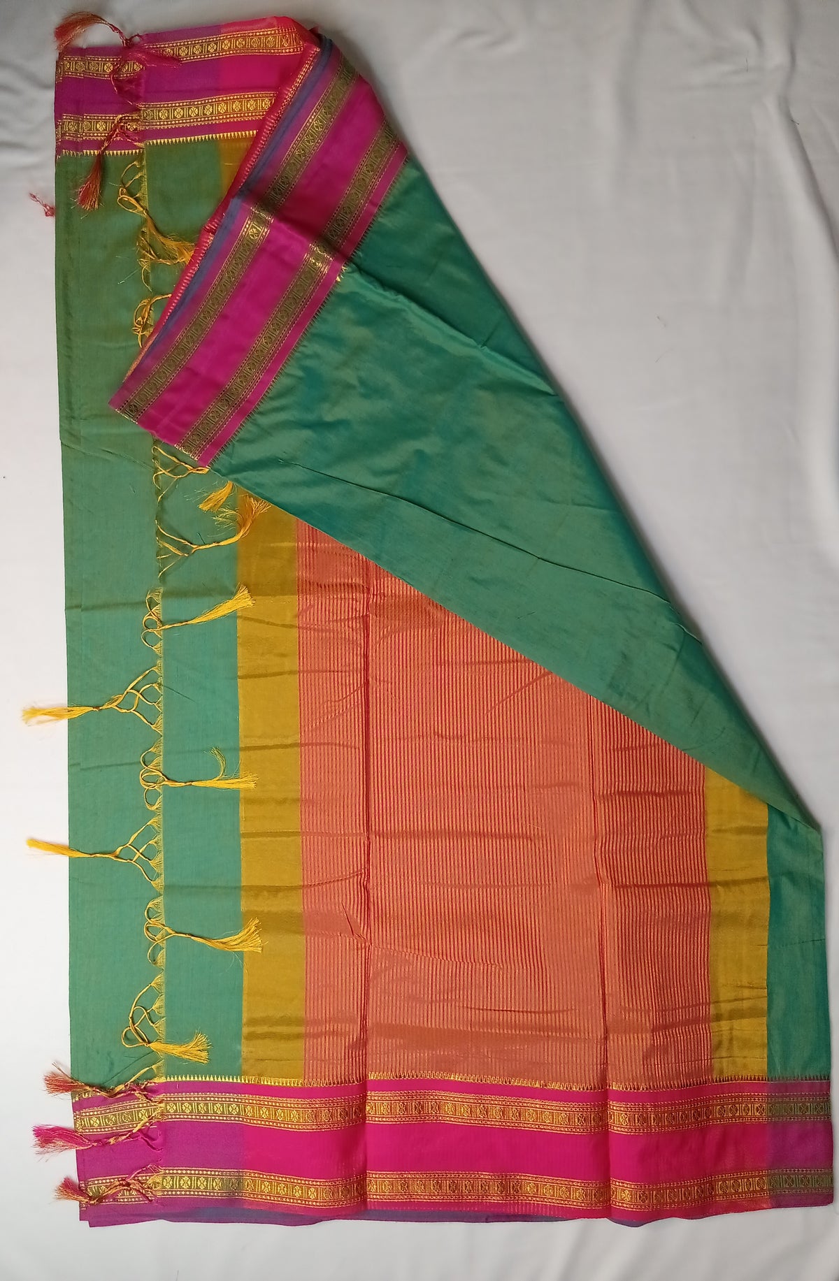 Mint Green Ilkal Cotton Narayani Saree with Contrast Border & Blouse