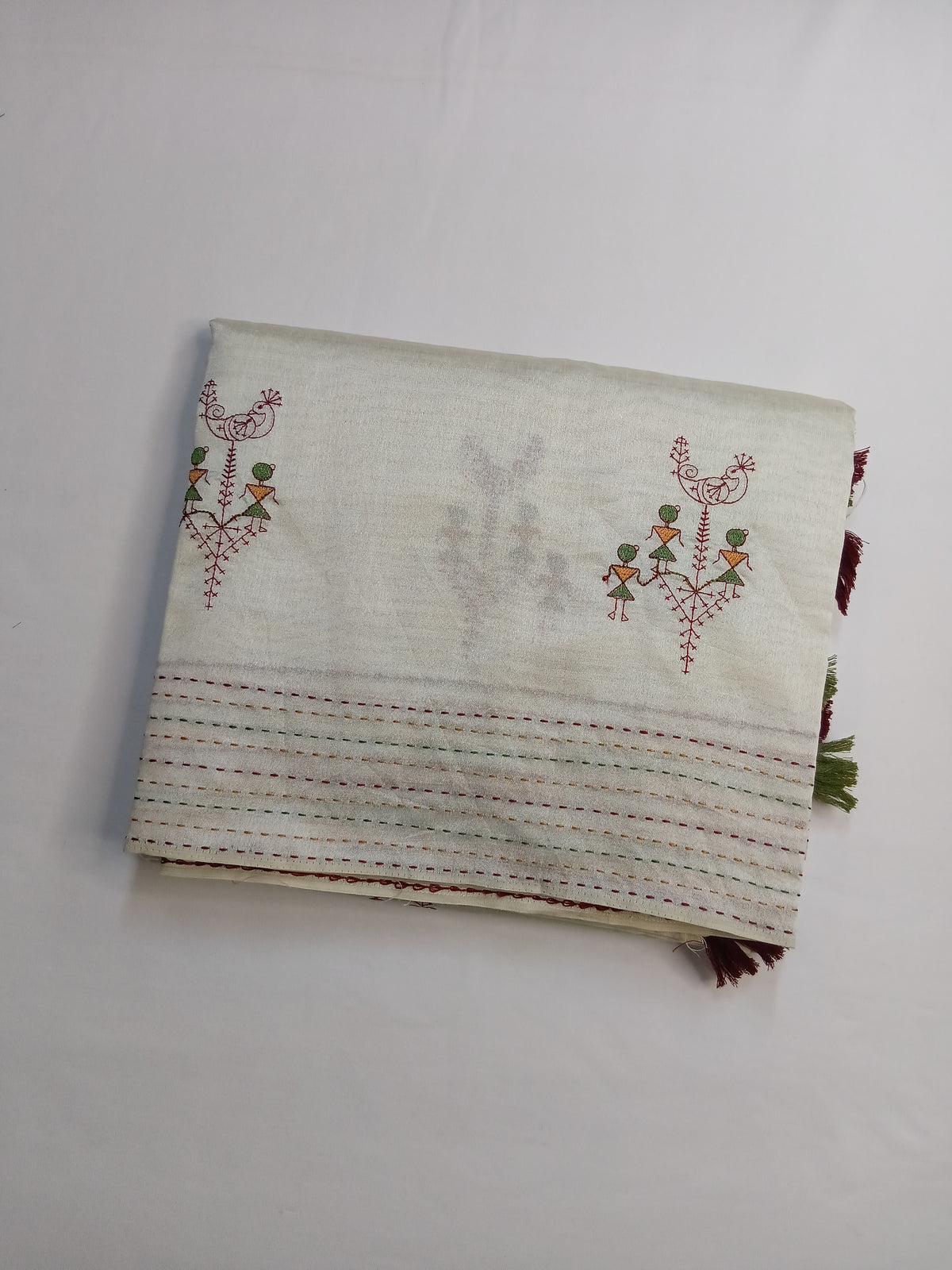 Cotton Sarees Ivory/Cream – Warli-style traditional motif