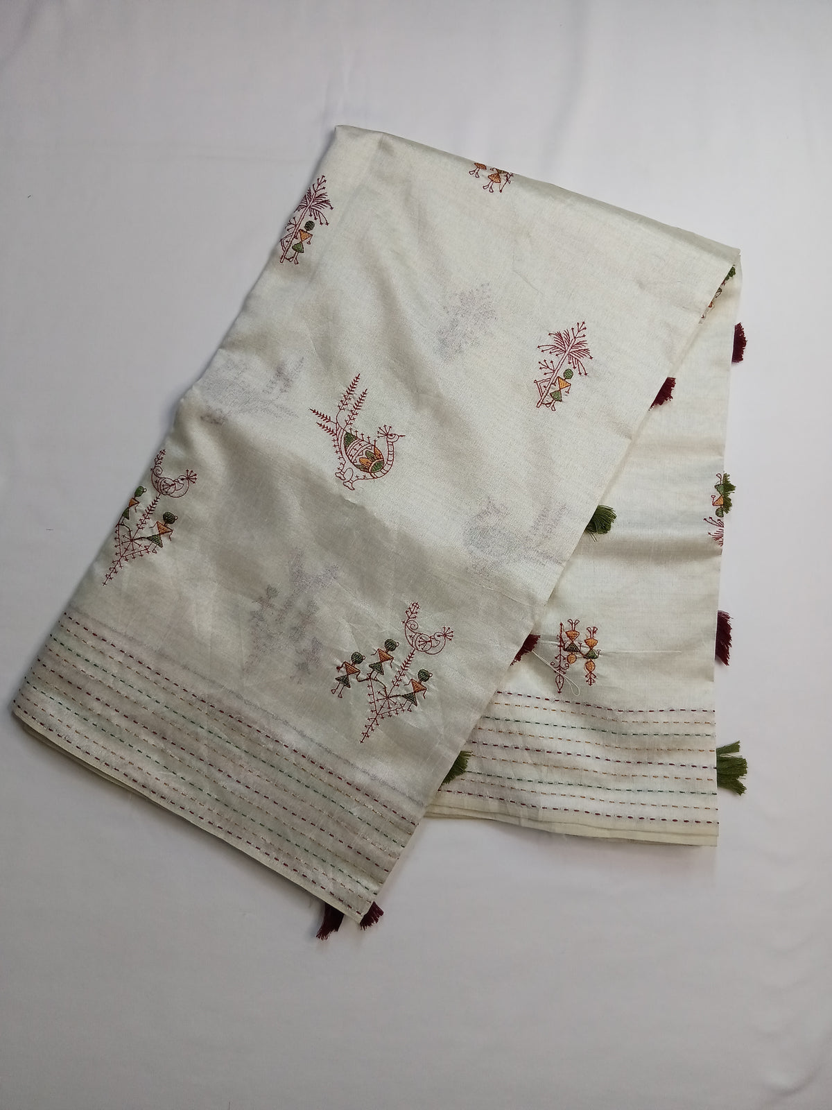 Cotton Sarees Ivory/Cream – Warli-style traditional motif