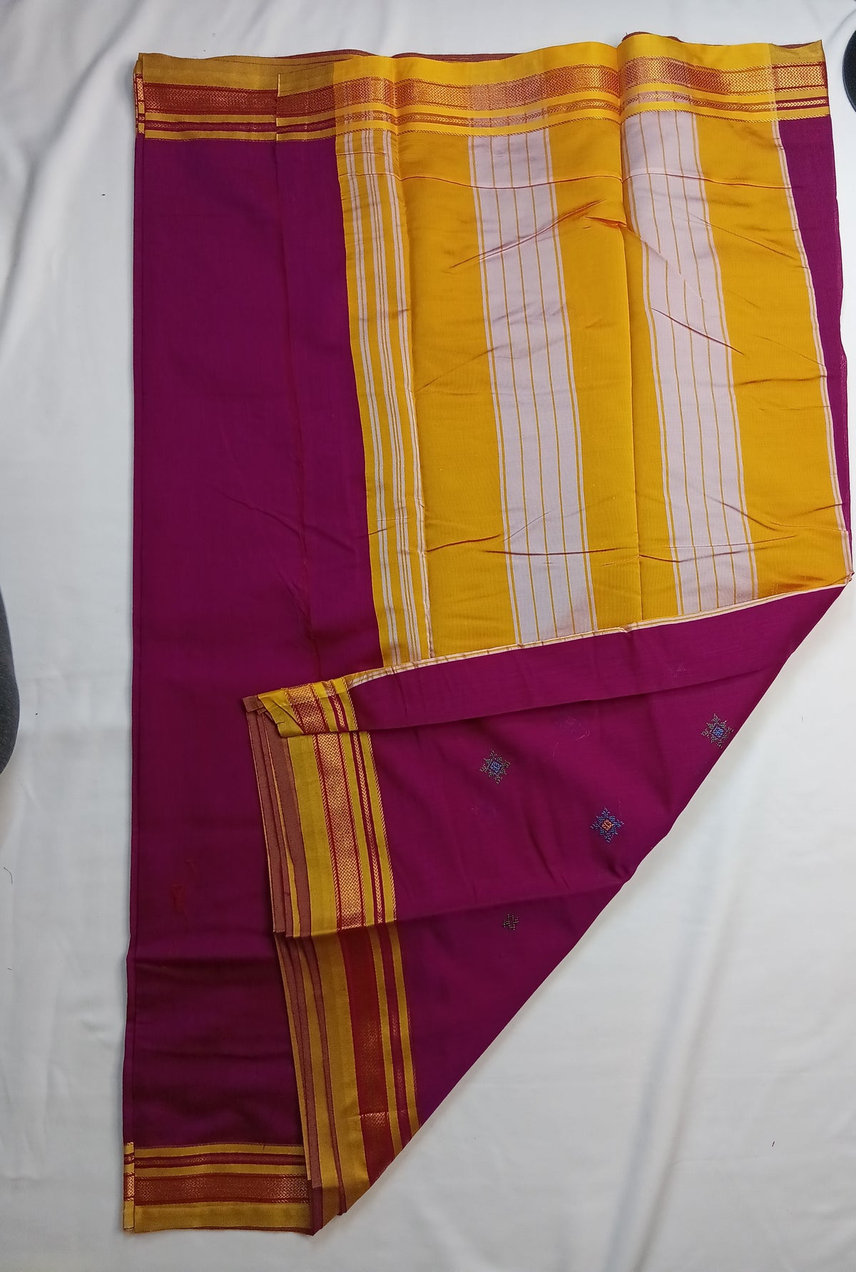 Wine Kasuti Cotton Saree with Mixed Silk Zari Border
