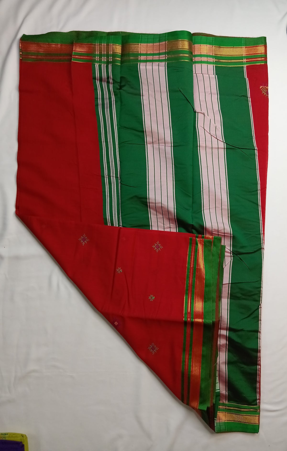 Red Kasuti Cotton Saree with Mixed Silk Zari Border