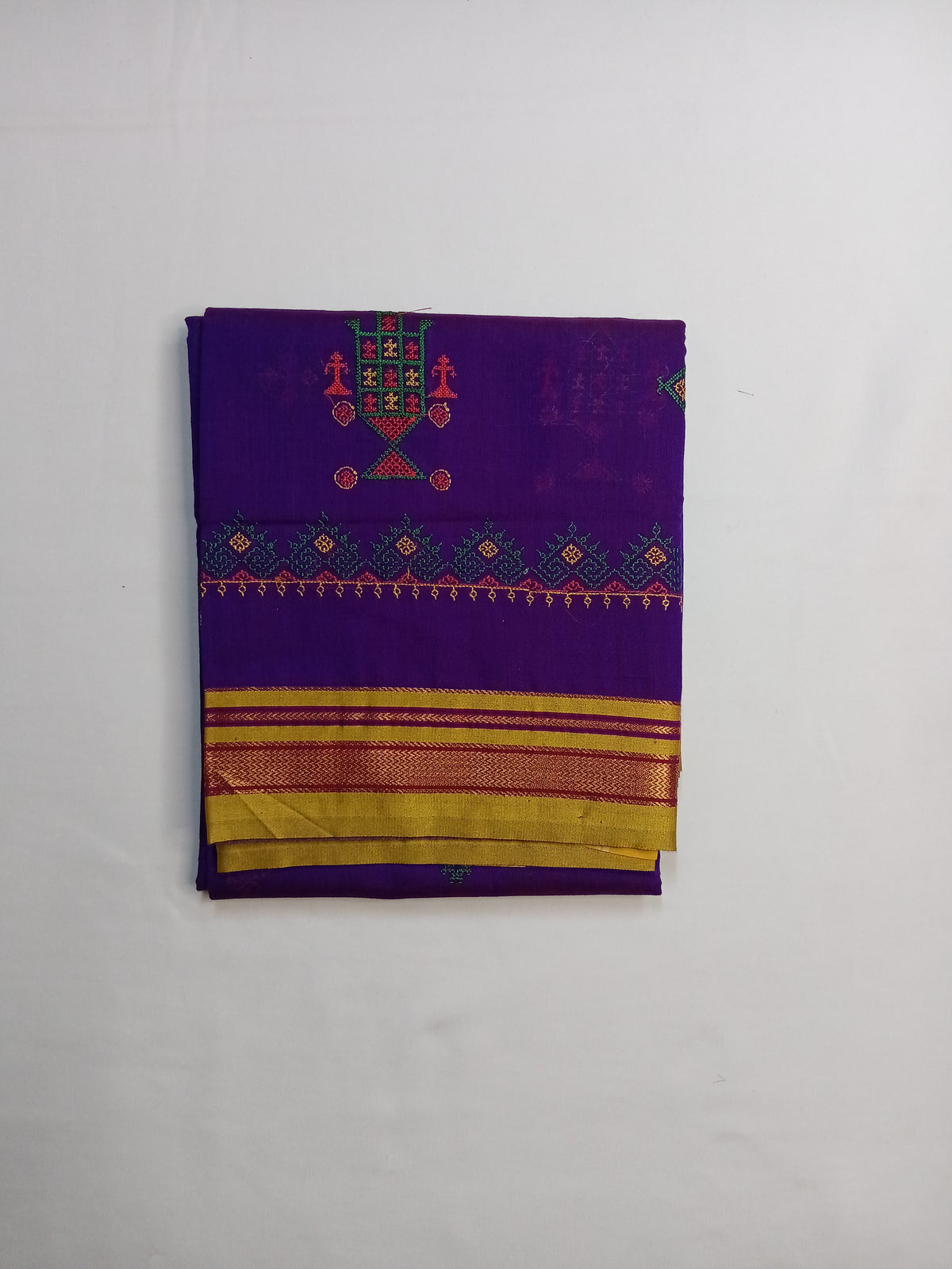 Purple Kasuti Cotton Saree with Mixed Silk Zari Border