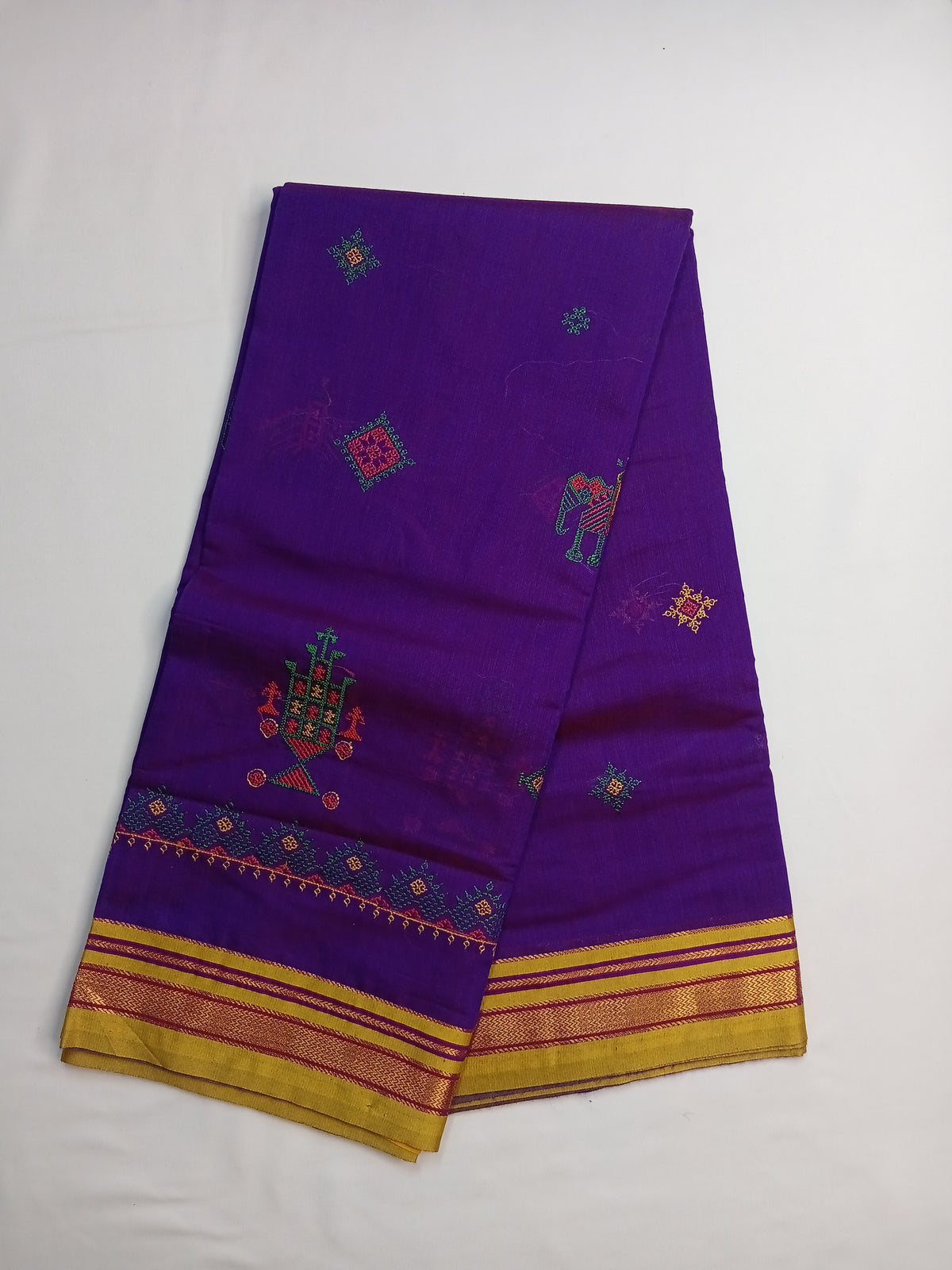 Purple Kasuti Cotton Saree with Mixed Silk Zari Border
