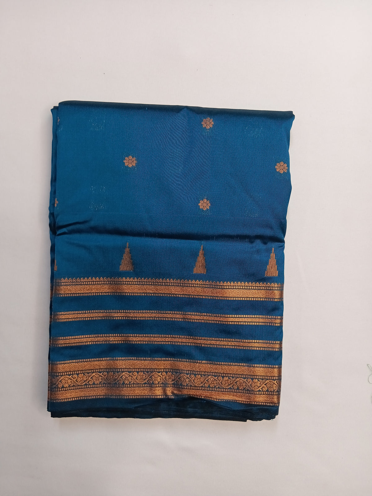 Teal Blue Savitri Silk Temple Border Sarees