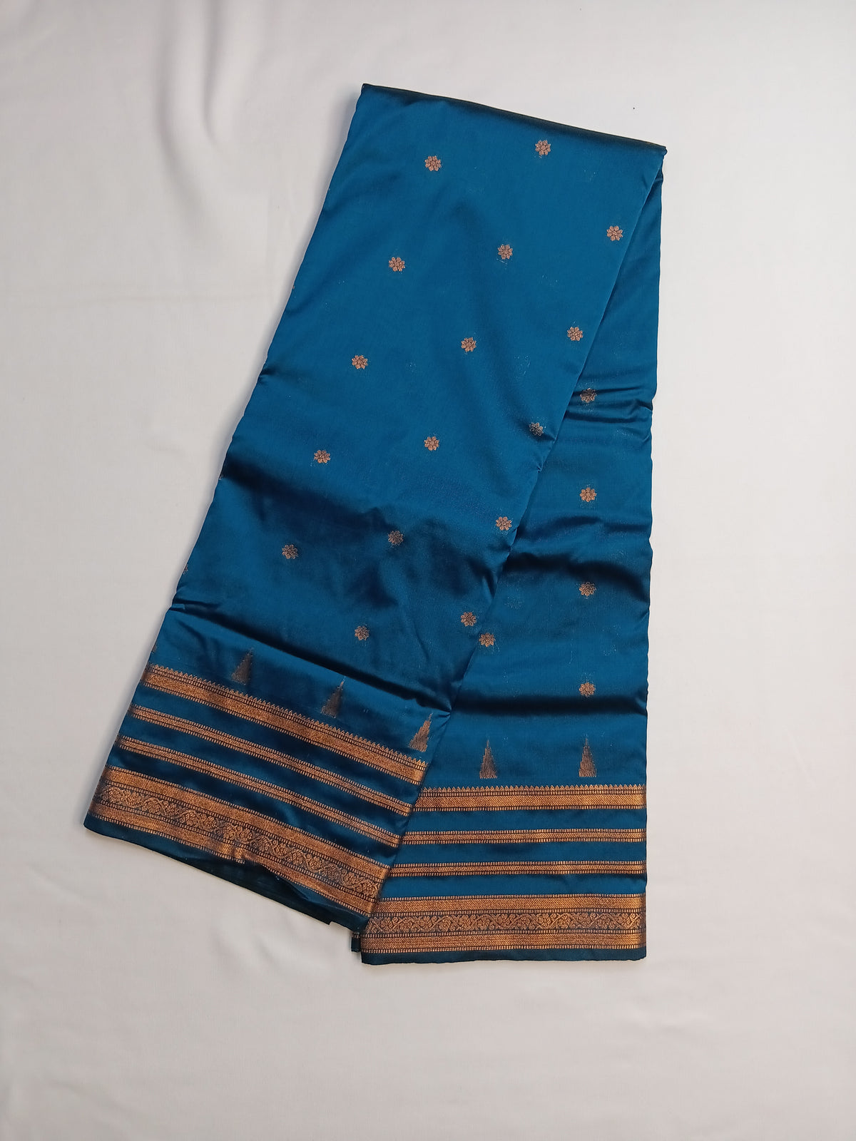 Teal Blue Savitri Silk Temple Border Sarees