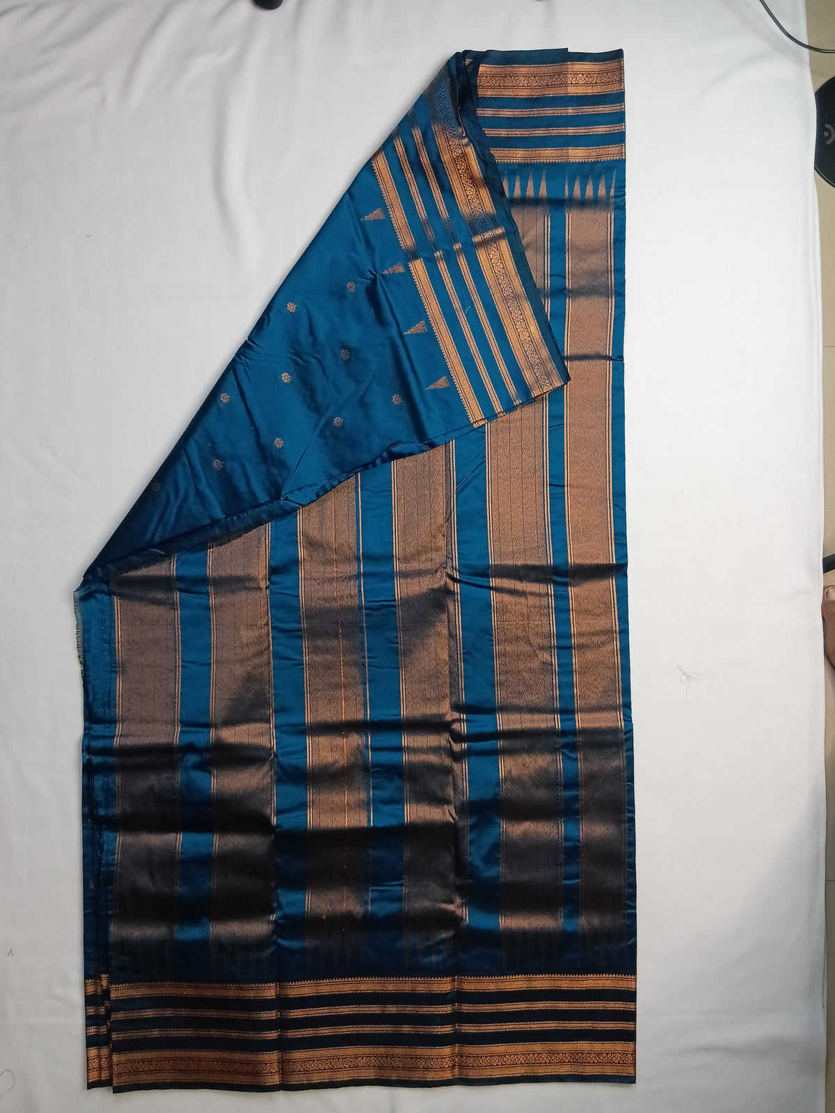 Teal Blue Savitri Silk Temple Border Sarees