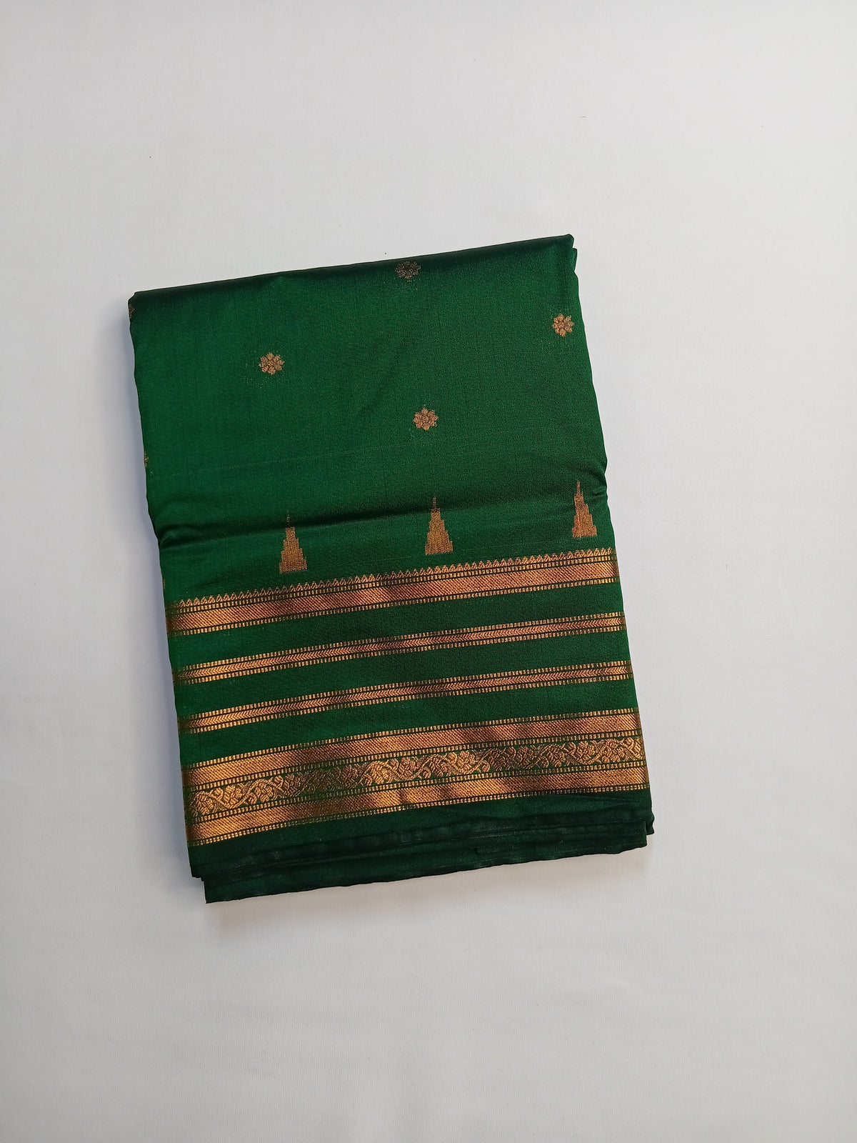 Emerald Green Savitri Silk Temple Border Sarees