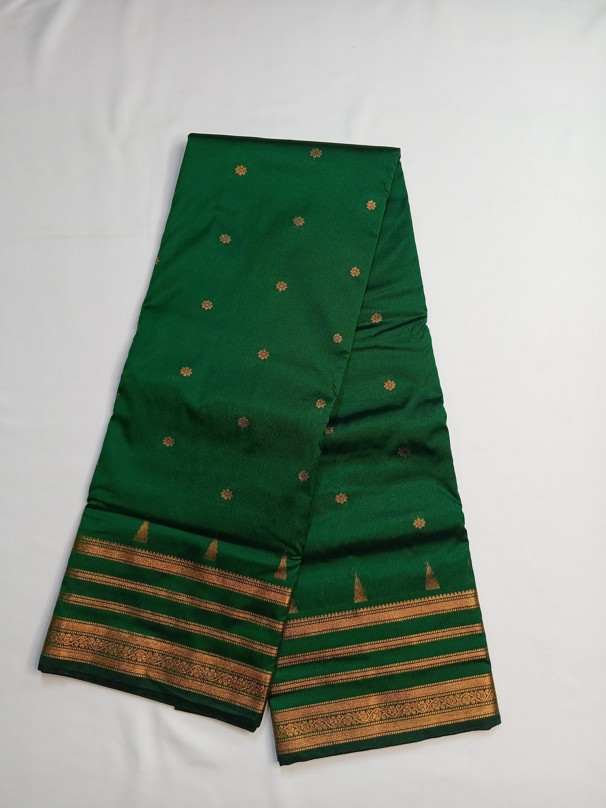 Emerald Green Savitri Silk Temple Border Sarees