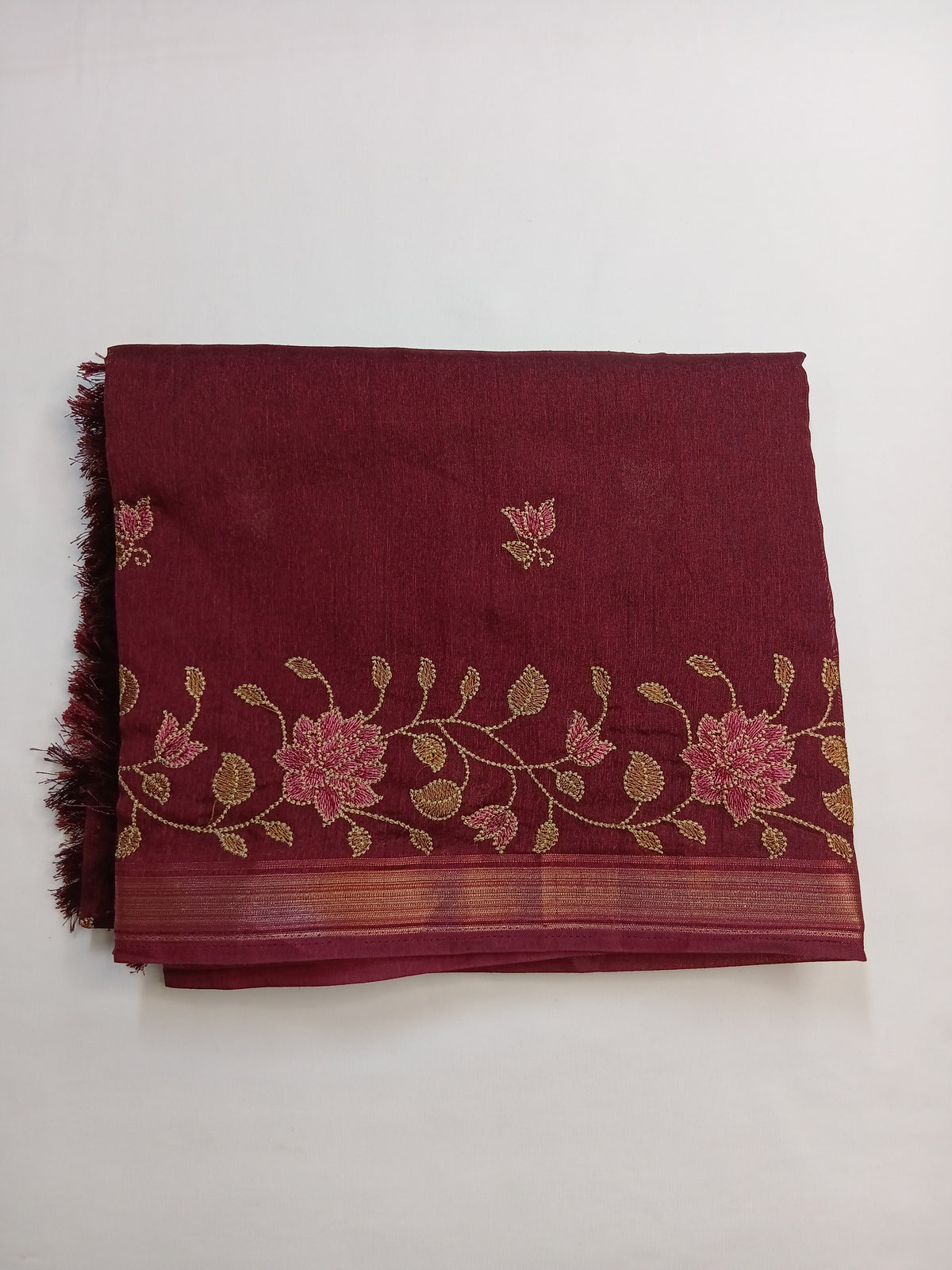 Wine Maroon Noory Organza Embroidery Saree