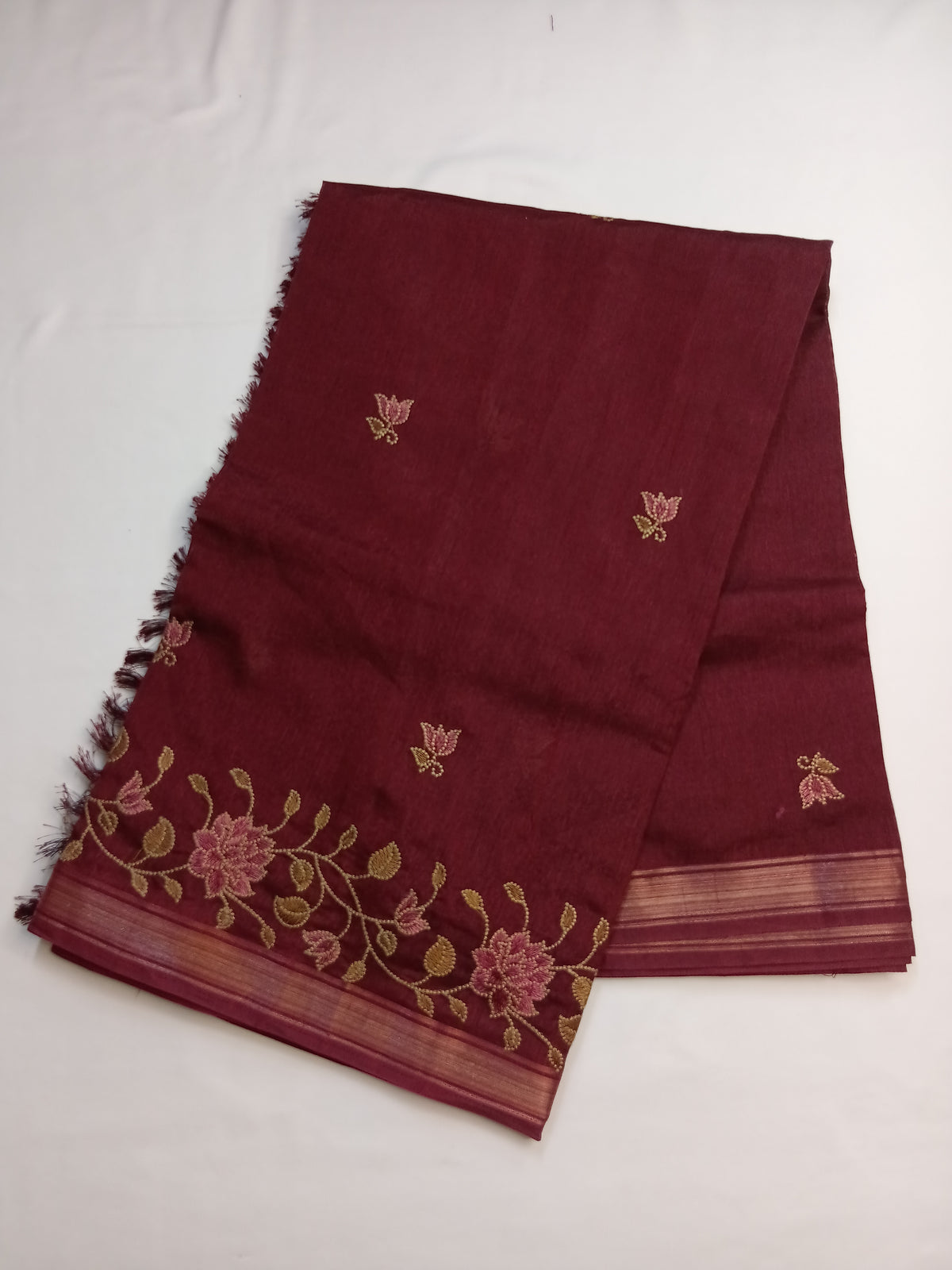 Wine Maroon Noory Organza Embroidery Saree