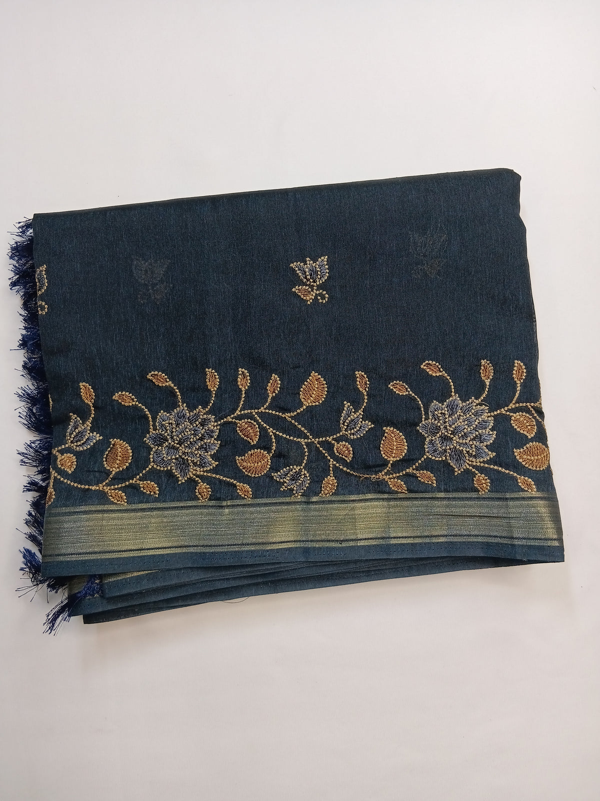 Midnight Navy Blue Noory Organza Embroidery Saree