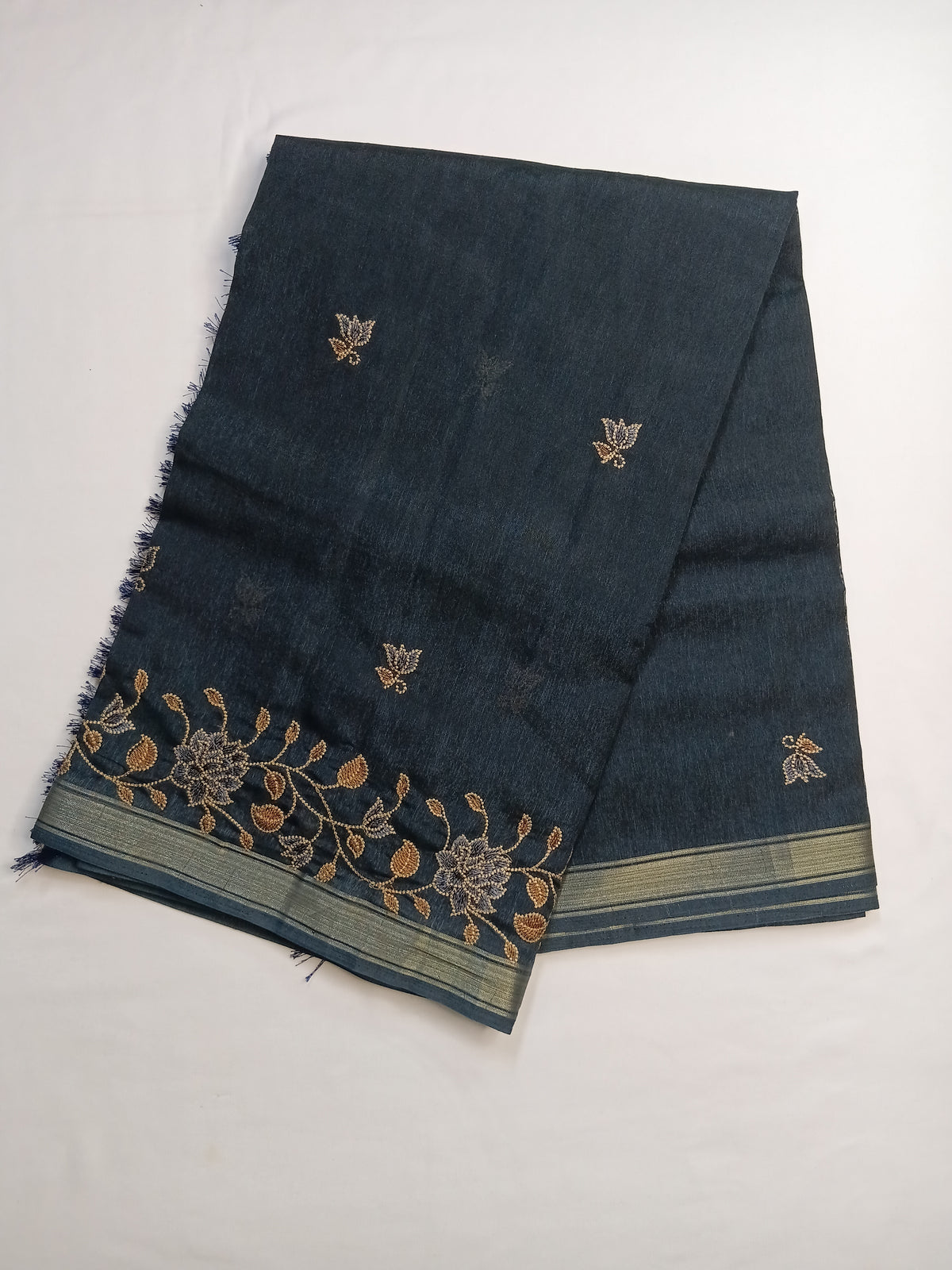 Midnight Navy Blue Noory Organza Embroidery Saree
